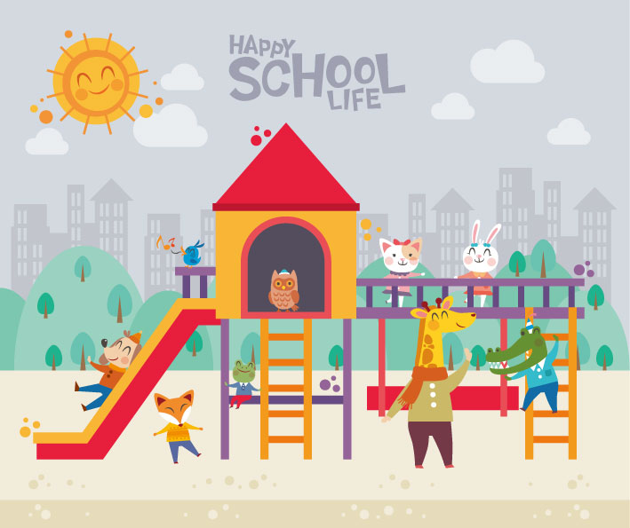少儿&儿童学校/幼儿园生活主题卡通动物插画素材插图