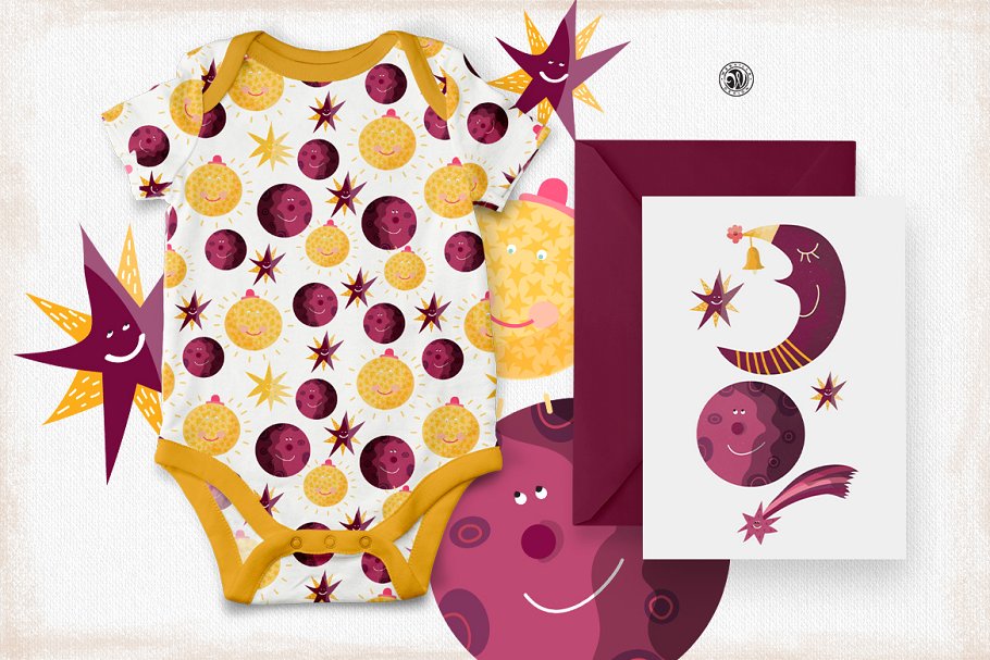 太阳，星星和月亮手绘剪贴画素材 Sun, Stars and Moon插图(4)