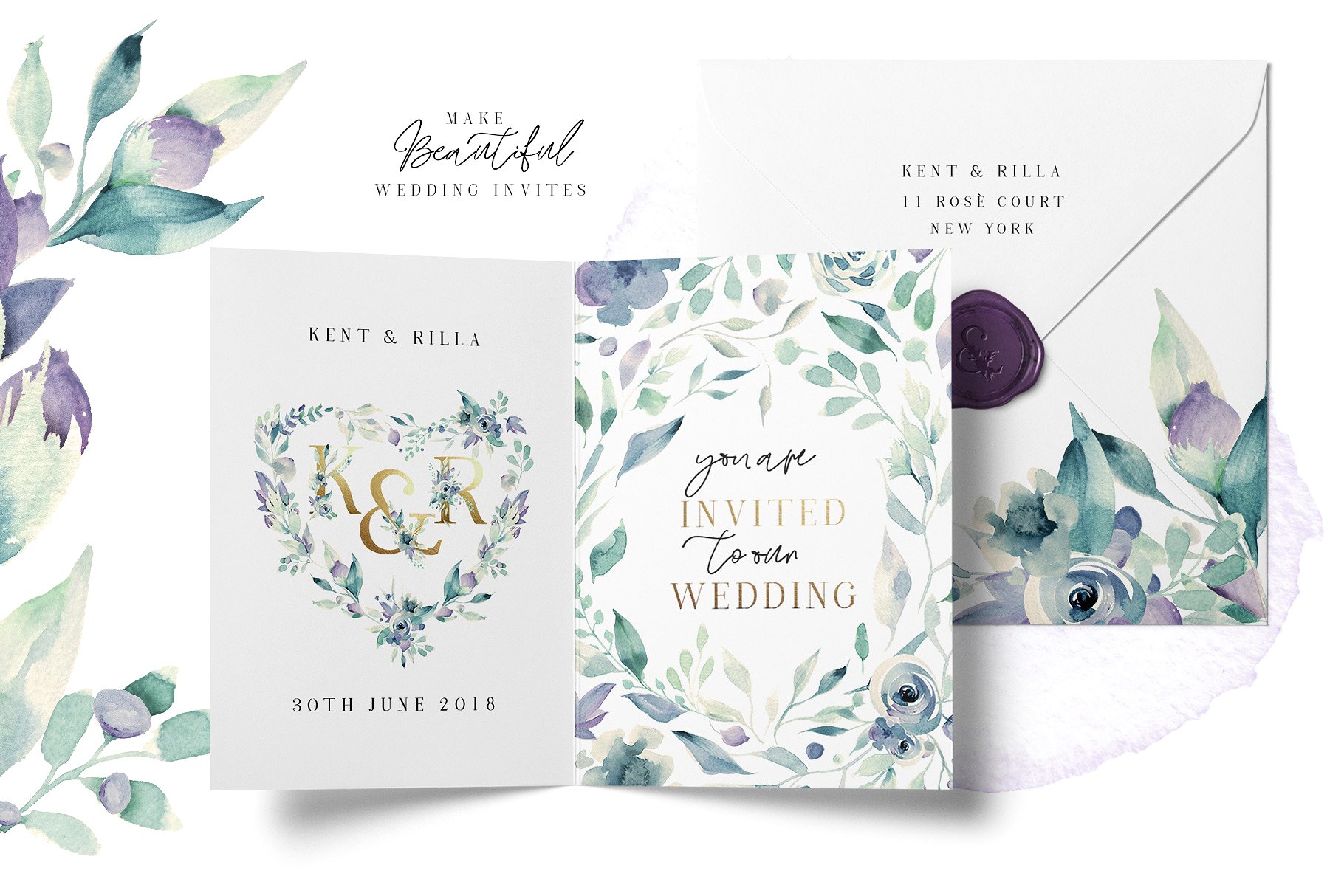 轻奢风格水彩元素合集 A Mountain Summer Watercolor Set插图(1)