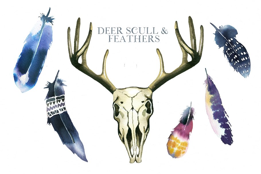 暗蓝色&薄雾玫瑰波希米亚式水彩花卉 Dusk Blue & Misty Rose Boho Flowers插图(9)