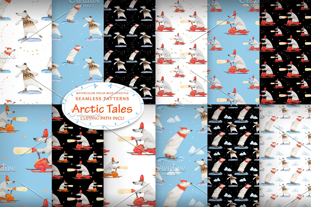 可爱北极熊故事水彩插画素材插图(11)