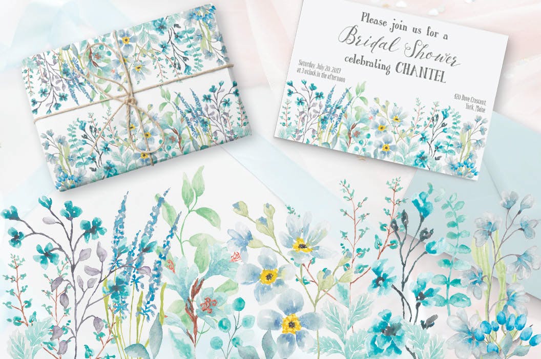 海洋天空色彩水彩手绘绘画剪贴画素材包 Turquoise Splash: Watercolor Clip Art Set插图(1)