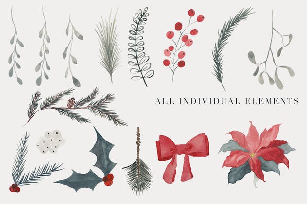 圣诞节主题水彩花卉剪贴画素材 Christmas Watercolor Clipart插图(2)
