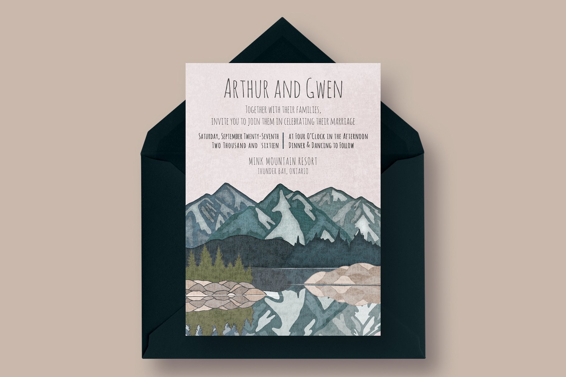 山水如画水彩婚礼设计物料模板 Mirror Lake Wedding Suite插图(1)