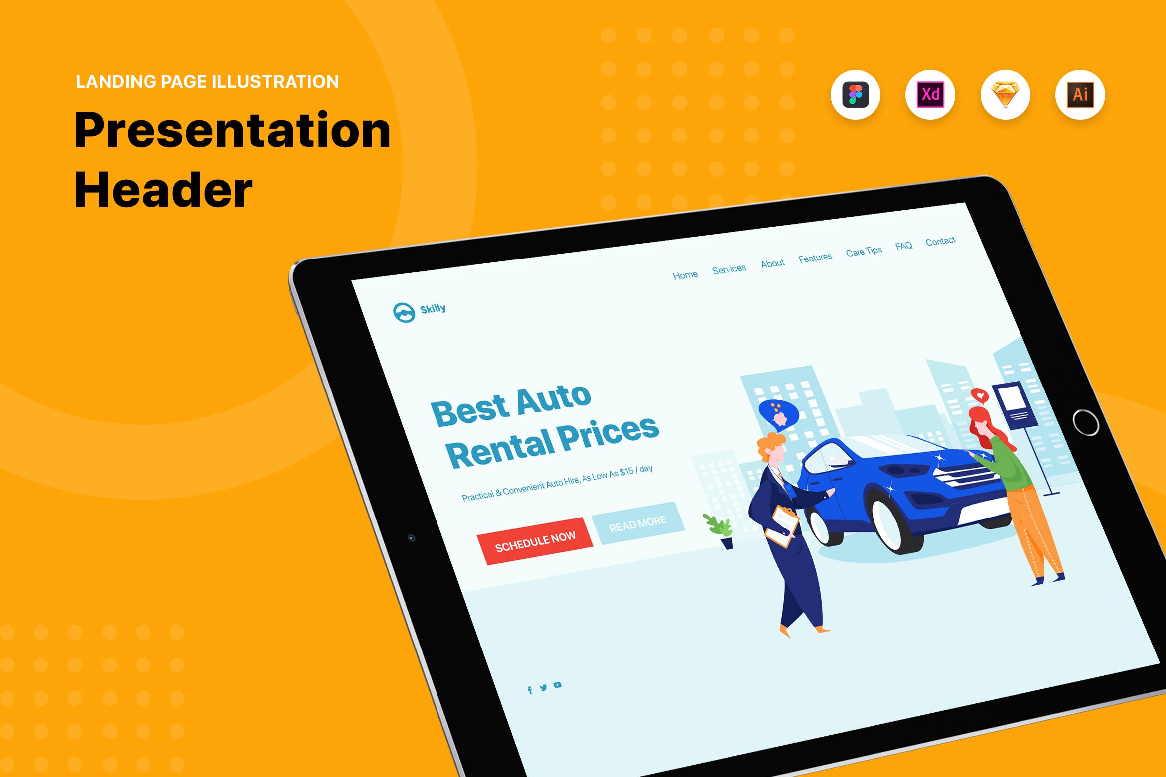 汽车销售场景网站设计矢量插画素材 Professional salesperson selling cars插图