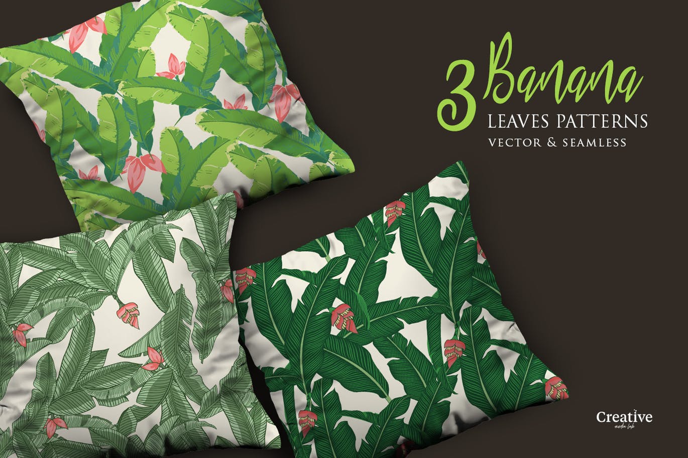 热带水果香蕉叶矢量图案纹样素材 Vector Tropical Banana Leaves Patterns插图