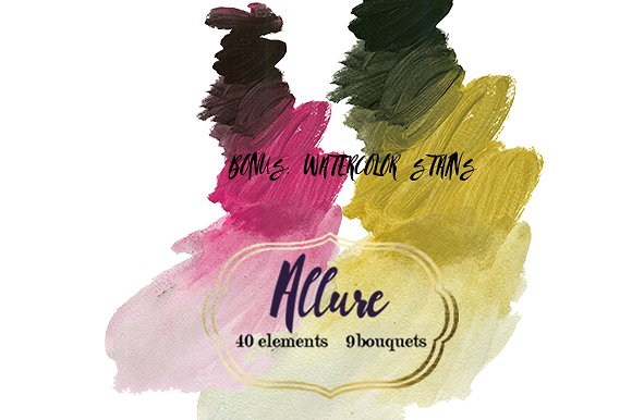 粉色紫色水彩花卉剪贴画合集 Pink Purple Watercolor Flowers Set插图(10)