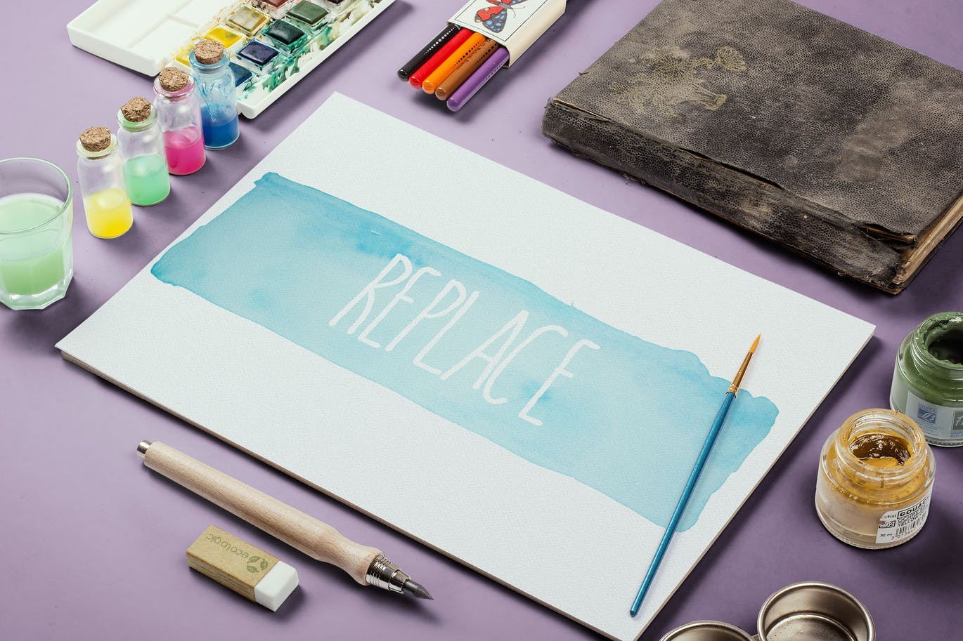 水彩手绘作品欣赏展示样机模板#4 Watercolor Paint Mockup Template #4插图