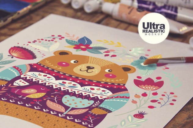 画室创作场景画纸样机模板v1 Paper View插图(3)