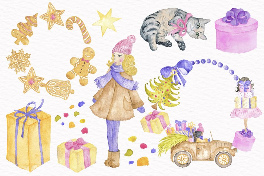 圣诞节快乐手绘水彩剪贴画合集 A Merry Little Christmas Collection插图(3)