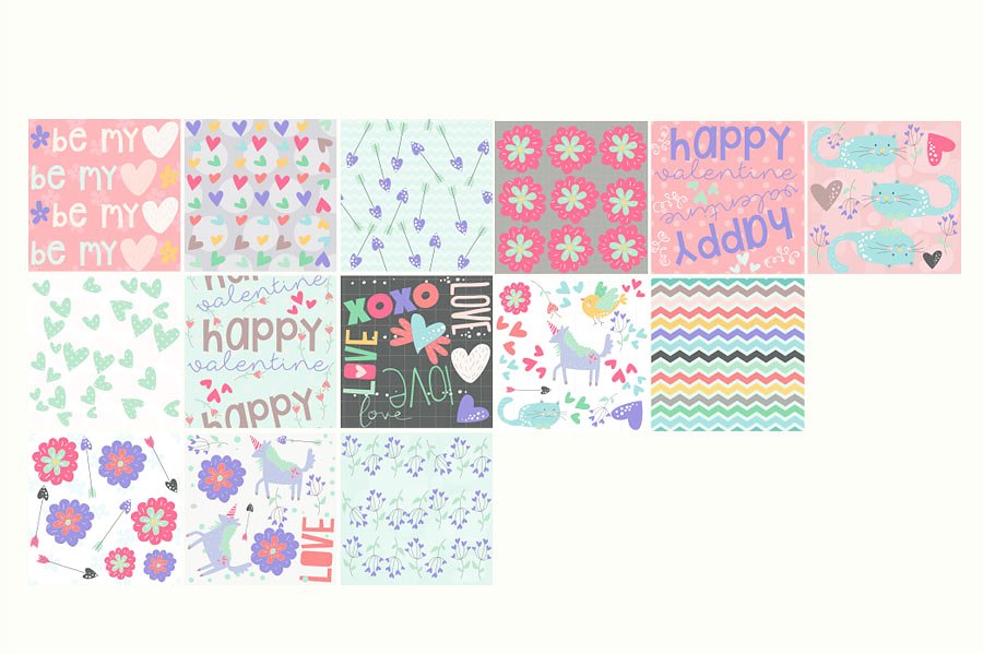 甜美的情人节无缝背景纹理 Sweet Valentine Seamless Patterns插图(6)