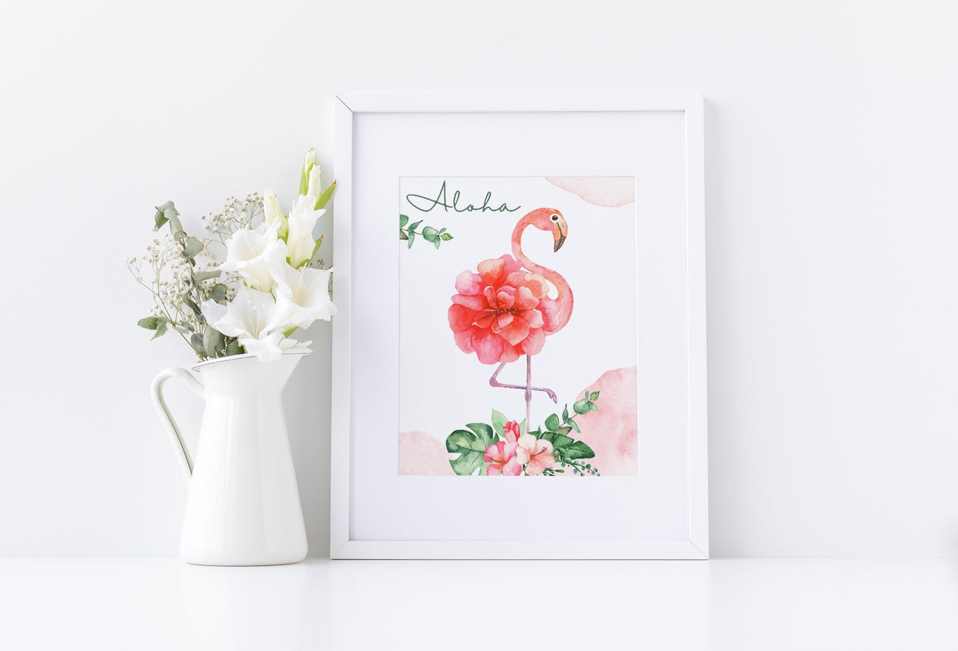 火烈鸟＆热带植物水彩插画素材 Watercolor flamingos and tropical plants插图(8)