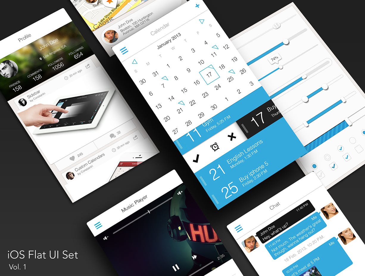 iOS应用扁平设计风格UI设计素材包v1 iOS Flat UI Set Vol. 1插图(1)