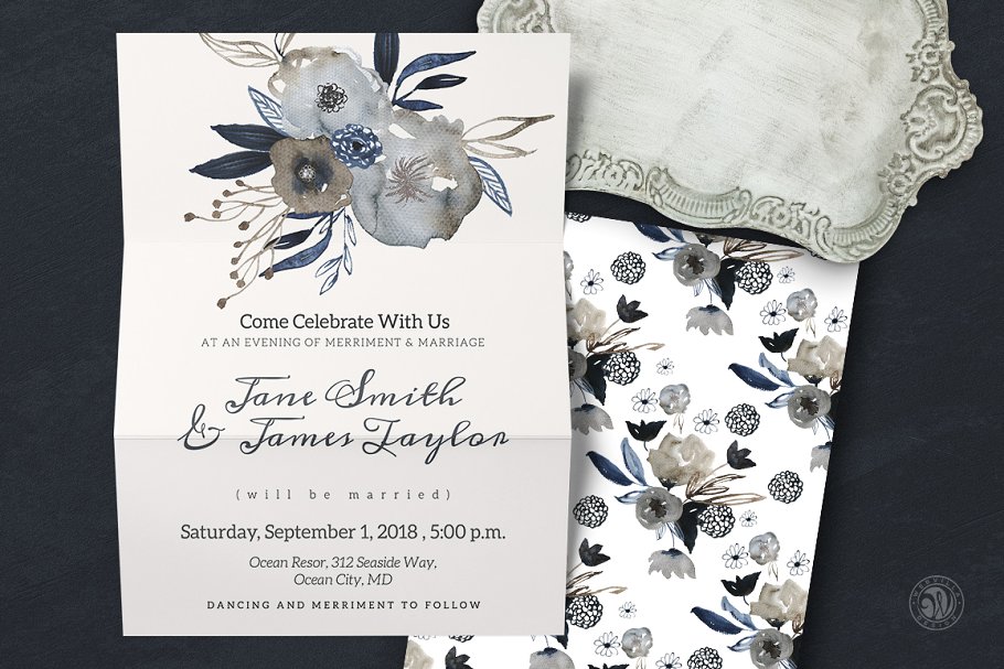 高端精美婚礼请柬模板套装 Grey Wedding Invitation Set插图(1)