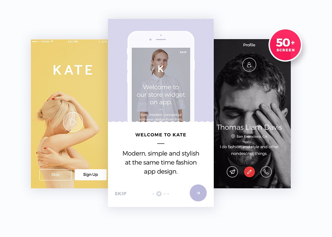 Behance&Dribbble 注册认证设计师出品：KATE Mobile UI / UX Kit 设计套件 [Sketch&PSD]插图(1)