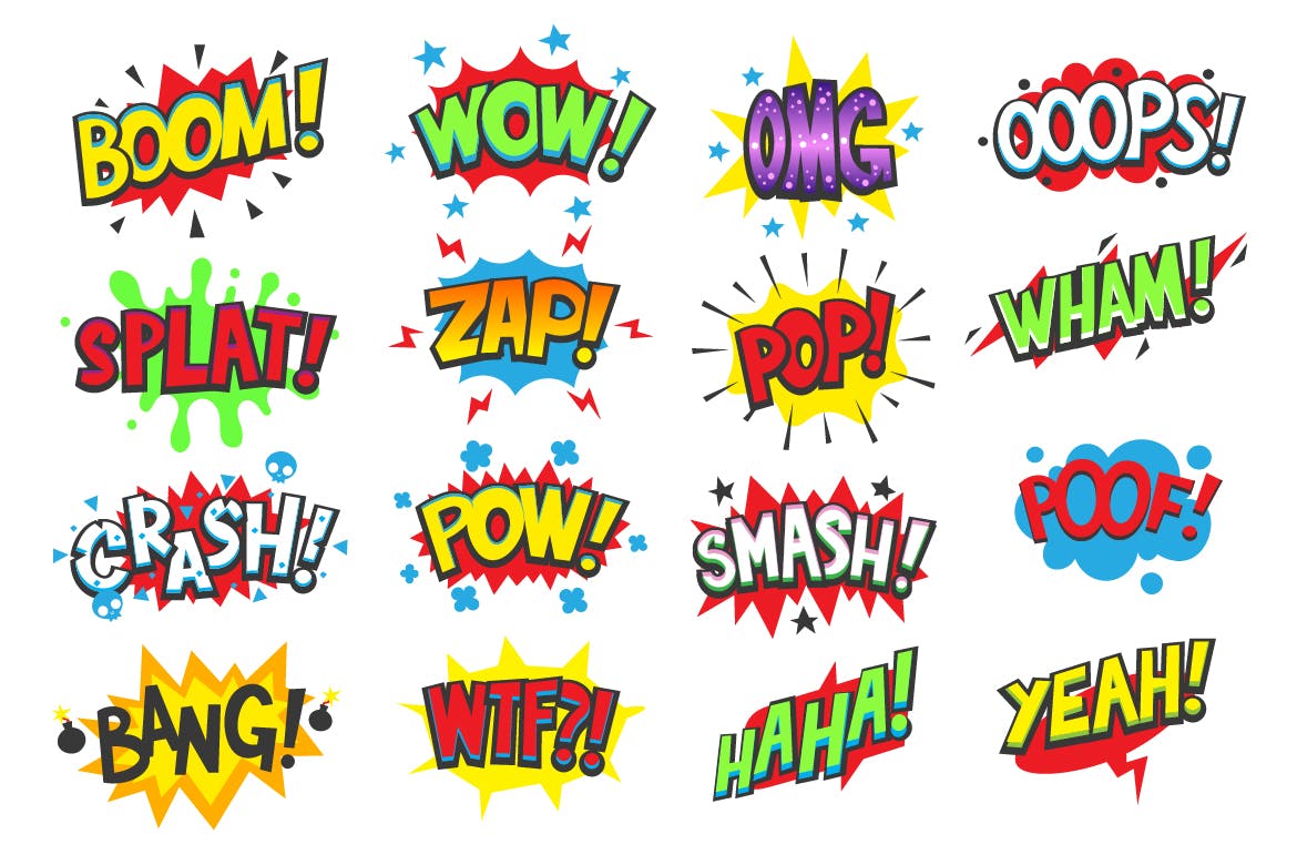 动漫对话气泡矢量图形设计素材 Onomatapoeia. Comic speech bubbles插图(2)