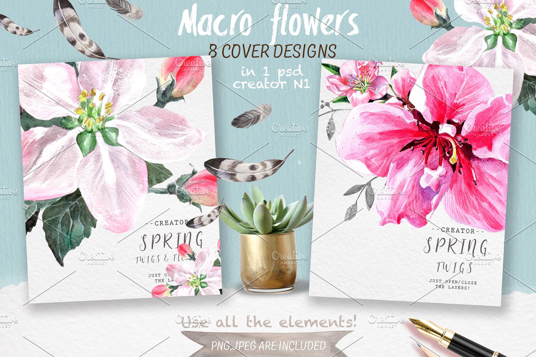 极力推荐：“春暖花开”水彩花卉设计素材包 "Spring bloom" 80 png插图(9)