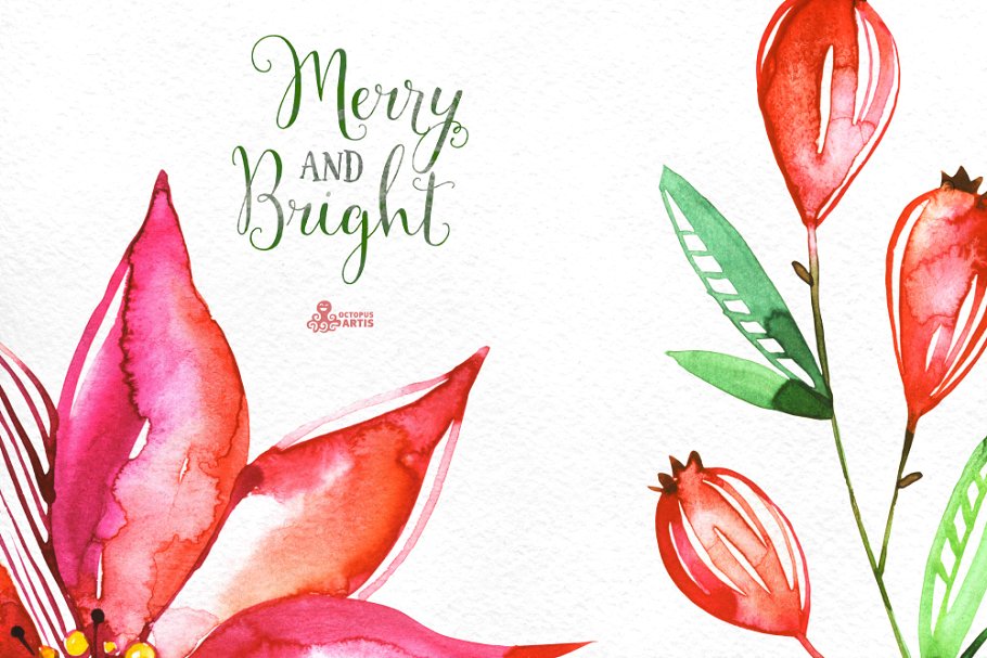 欢快明亮水彩花卉插画 Merry And Bright. Watercolor插图(5)