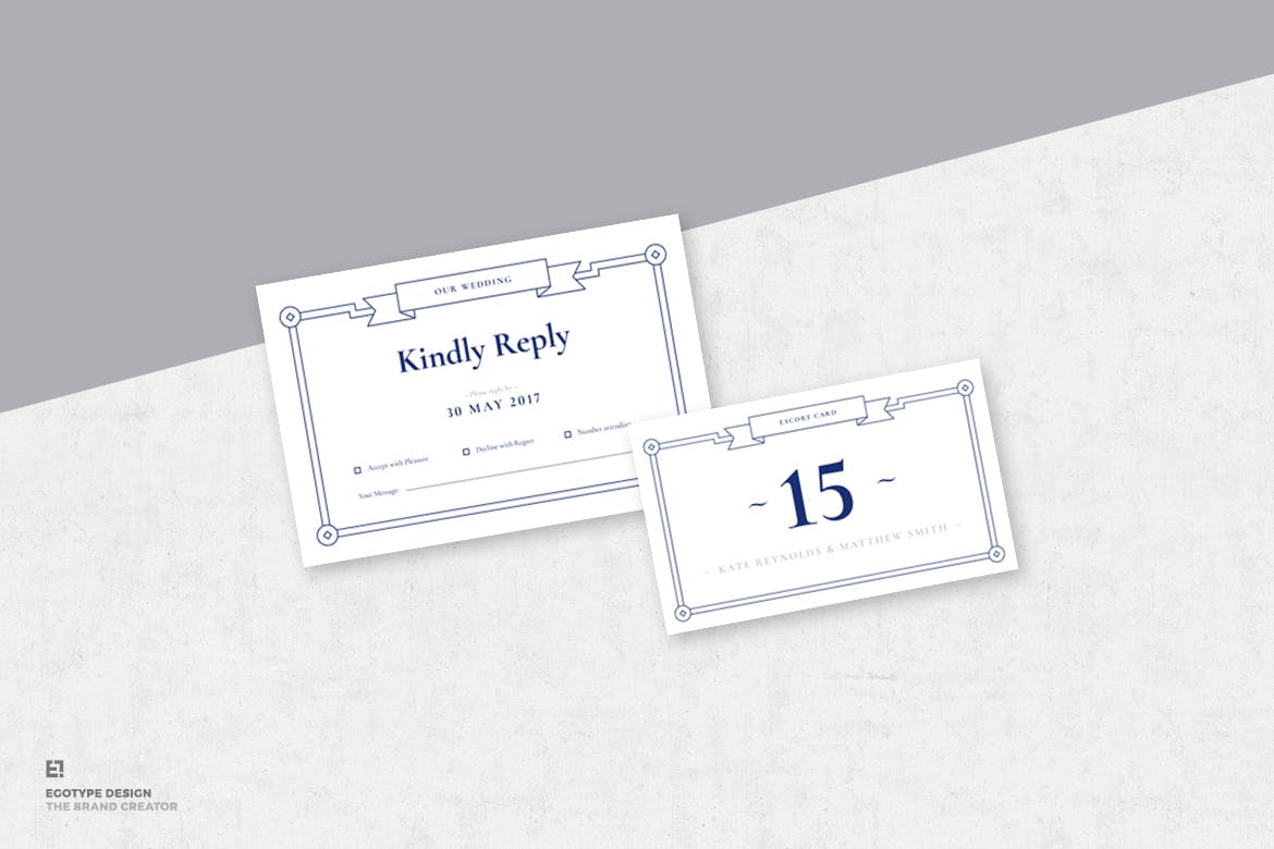 蓝色简约线条艺术风格婚礼邀请函设计套装 Wedding Invitation Suite插图(4)