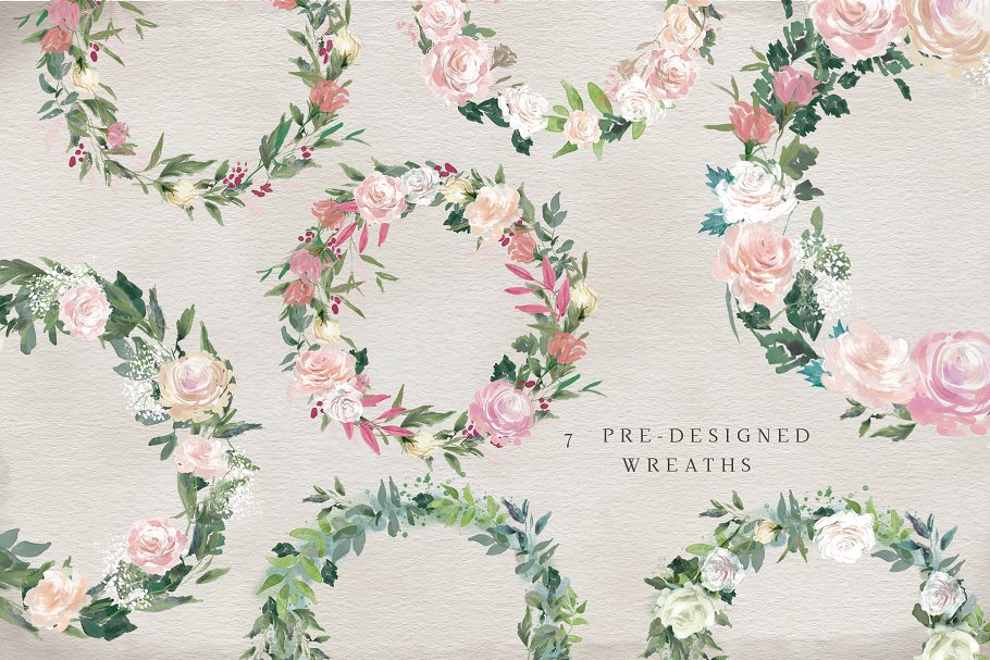 复古水彩玫瑰花卉剪贴画 Vintage Rose – Flower Clipart Set插图(6)