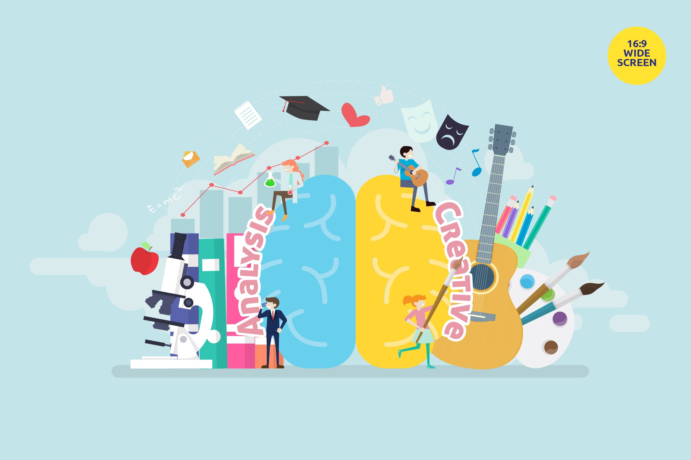 大脑逻辑分析与创造性主题矢量概念插画 Logic Brain Analysis and Creative Solution Vector插图