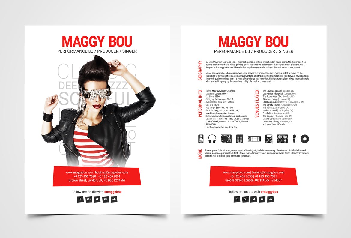 DJ/MC/音乐制作人宣传单设计模板 Press Kit for DJ / MC / Producer插图(1)