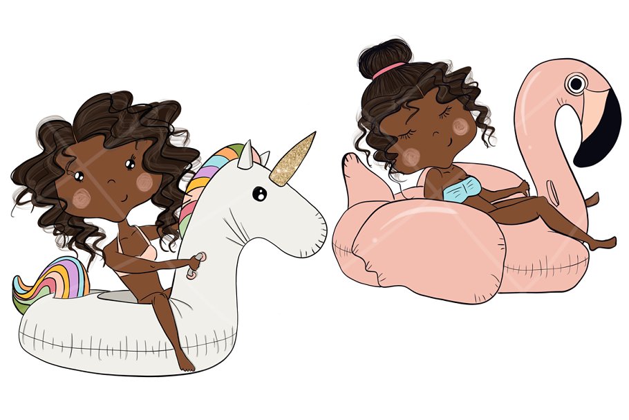 4组夏日少女剪贴画 Collection of 4 Sets Girls Summer插图(14)