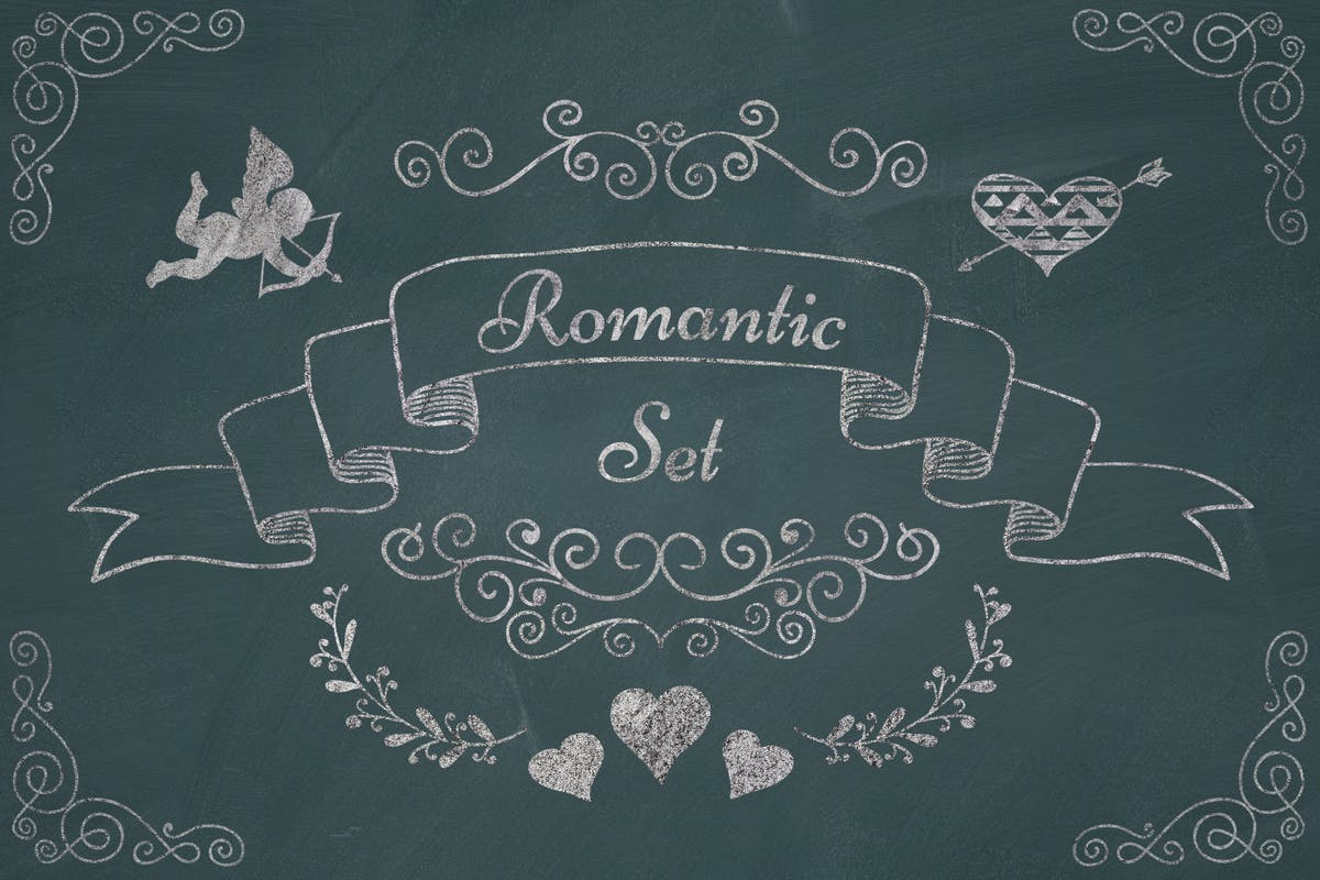 浪漫主义粉笔画元素设计素材 Romantic Elements. Chalk Drawing PNG插图
