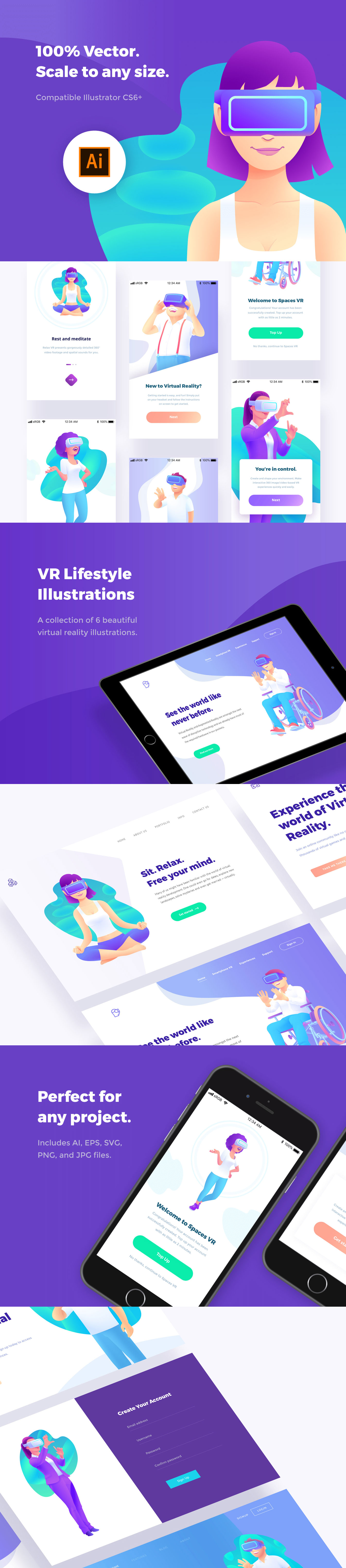 素材库下午茶：未来VR生活场景细腻插矢量画素材合集[Ai]