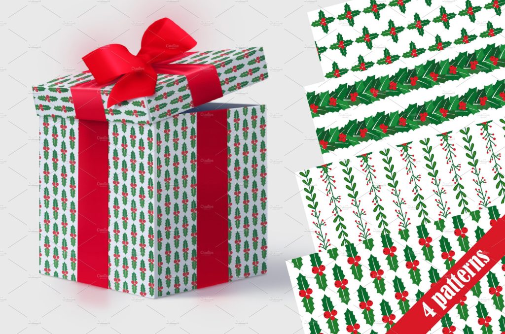 手绘无缝矢量圣诞花卉边框素材下载[eps]插图(6)