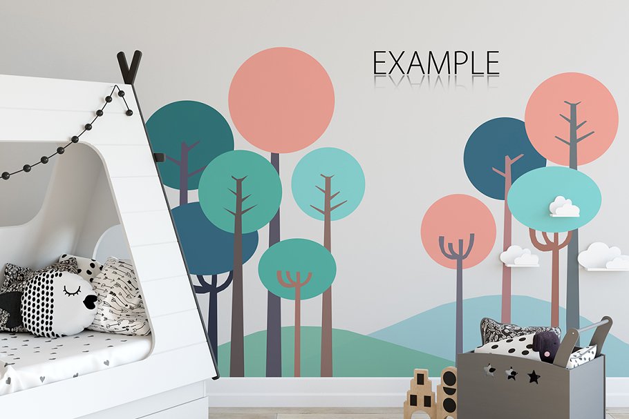 儿童卧室书房墙纸&相框样机 KIDS Interior WALL & FRAMES Mockup 3插图(10)
