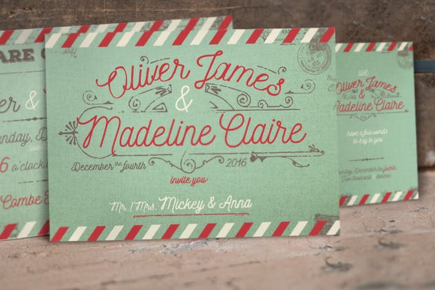 复古航空邮件婚礼请柬设计模板 Vintage Airmail Wedding Invitation插图(1)