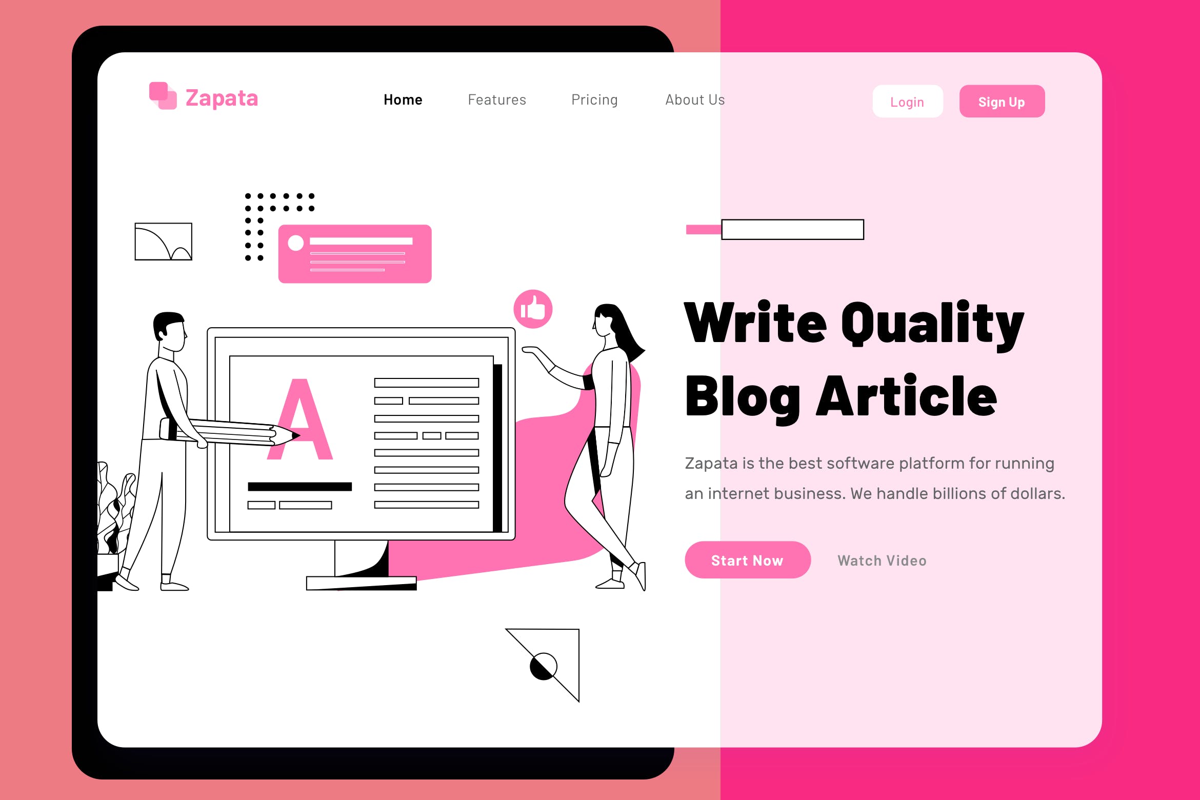 网站编辑主题网站设计简笔画矢量插画设计素材 Zapata Blog – Header插图