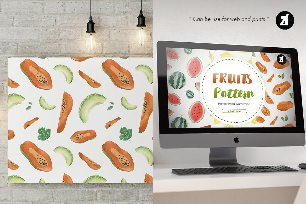 水彩手绘水果图案纹样背景素材 Fruits pattern hand-drawn watercolor illustration插图(7)