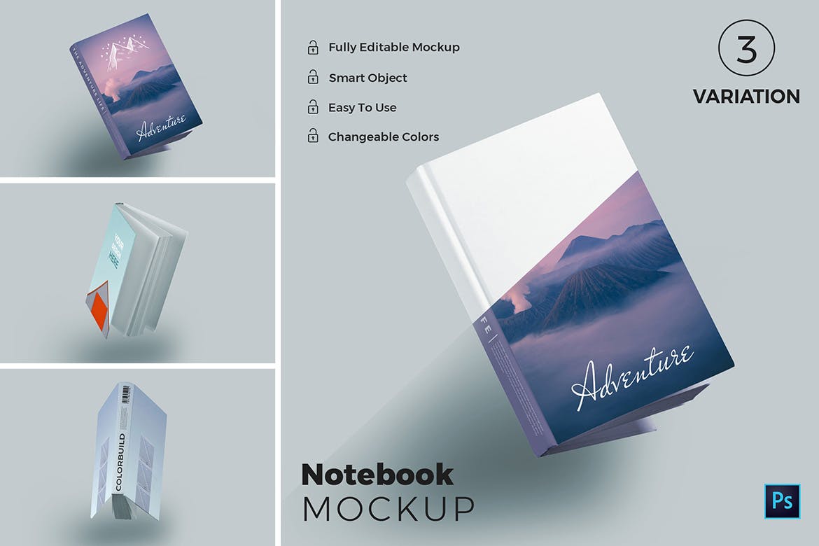 硬封精装记事本封面设计样机 Note Book Mockups插图(1)