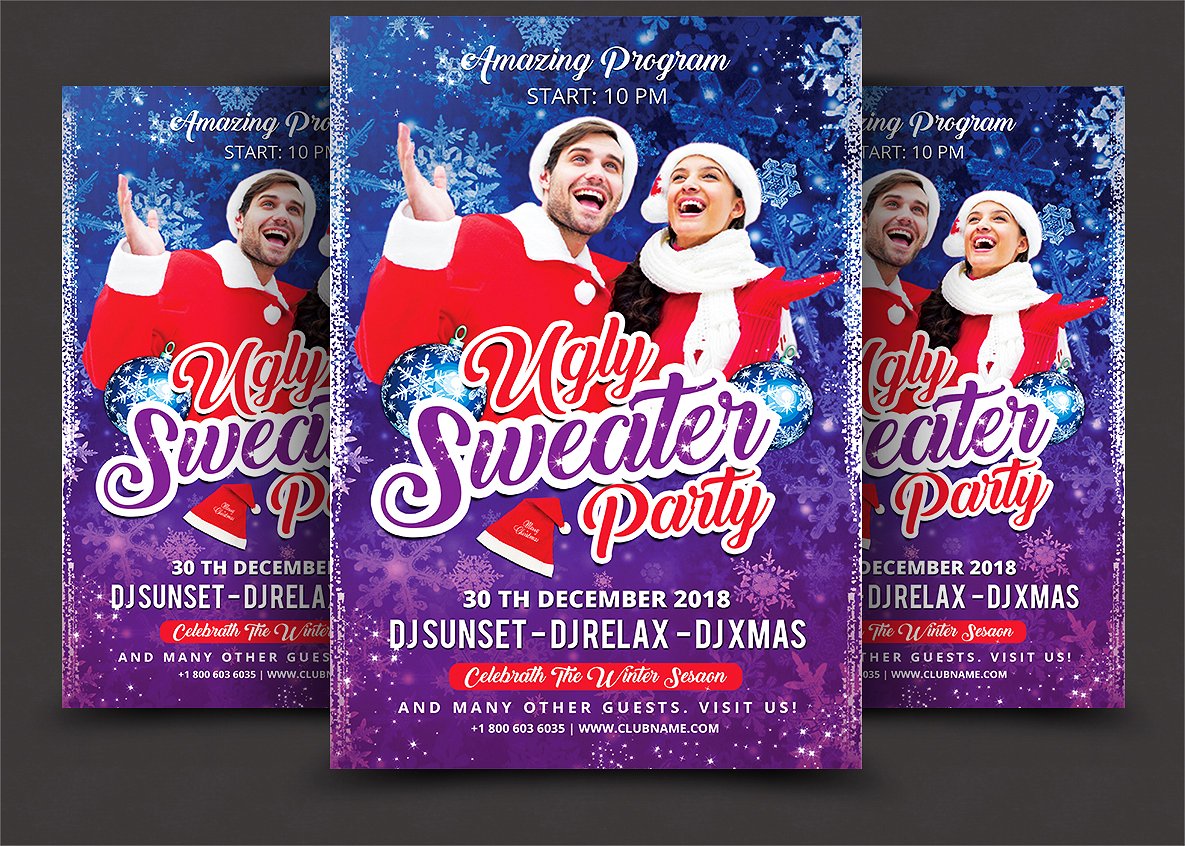 不怎么样的圣诞毛衣派对传单  Ugly Christmas Sweater Party Flyer插图