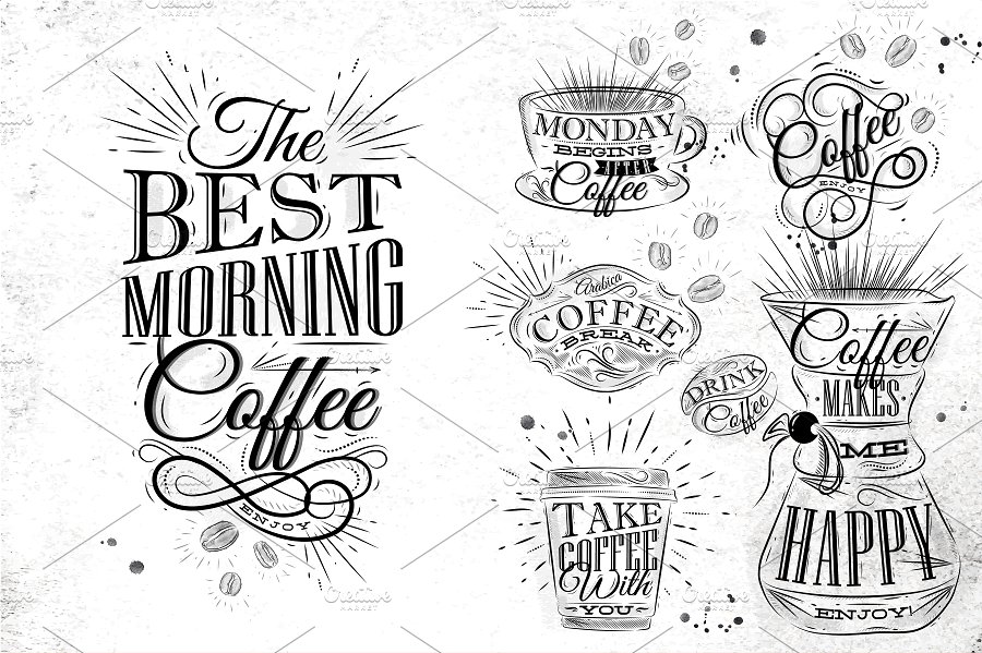 手绘咖啡符号插画 Coffee Symbols插图(4)