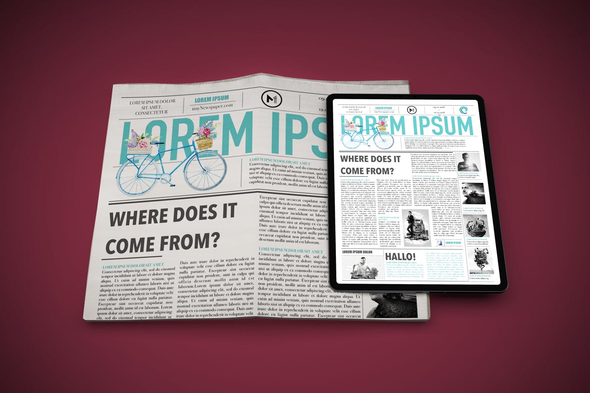 电子版报纸版式设计效果图样机 Newspaper App MockUp插图(2)