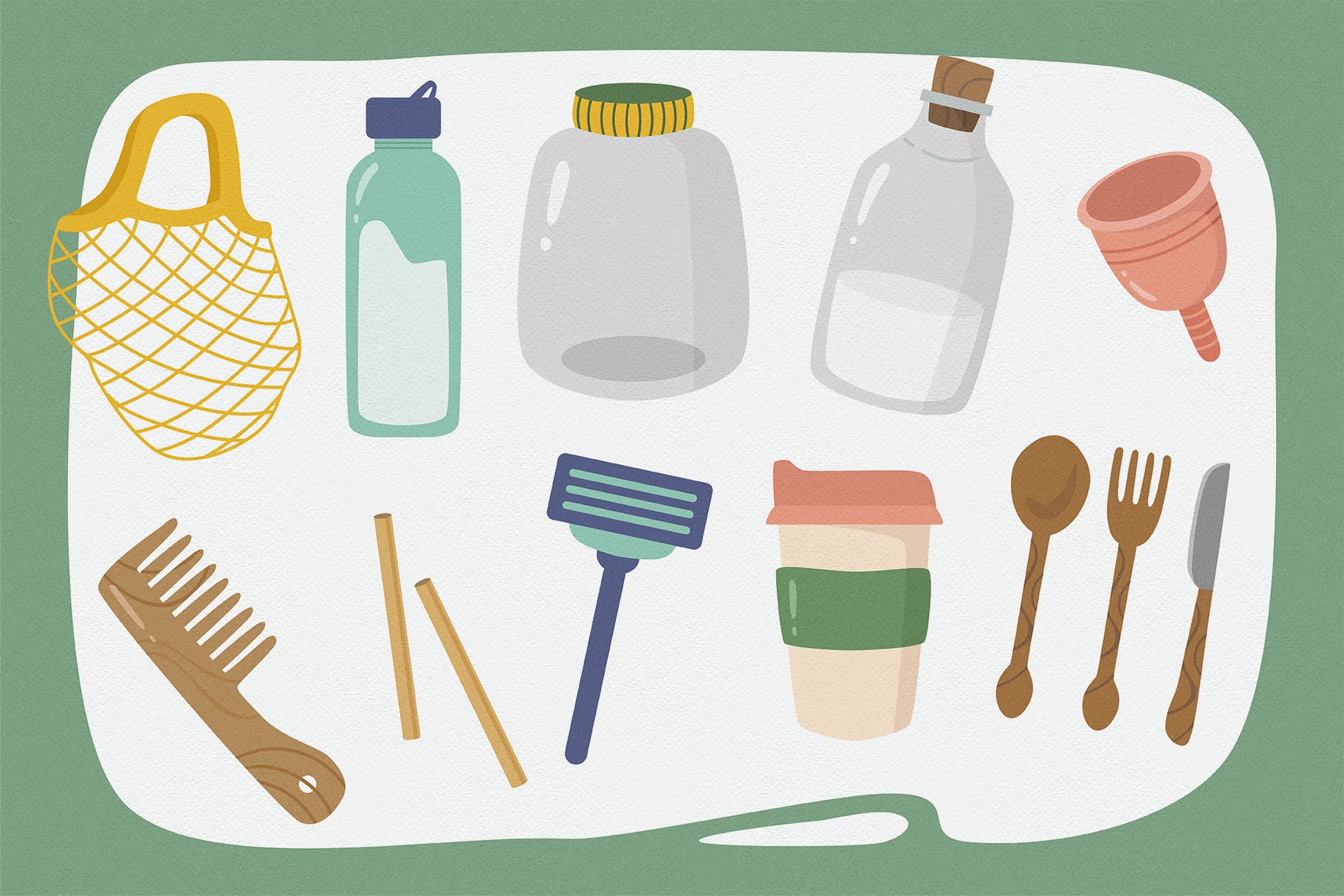 环保餐具环保主义主题矢量剪贴画素材 Zero Waste Vector CLipart Pack插图(1)