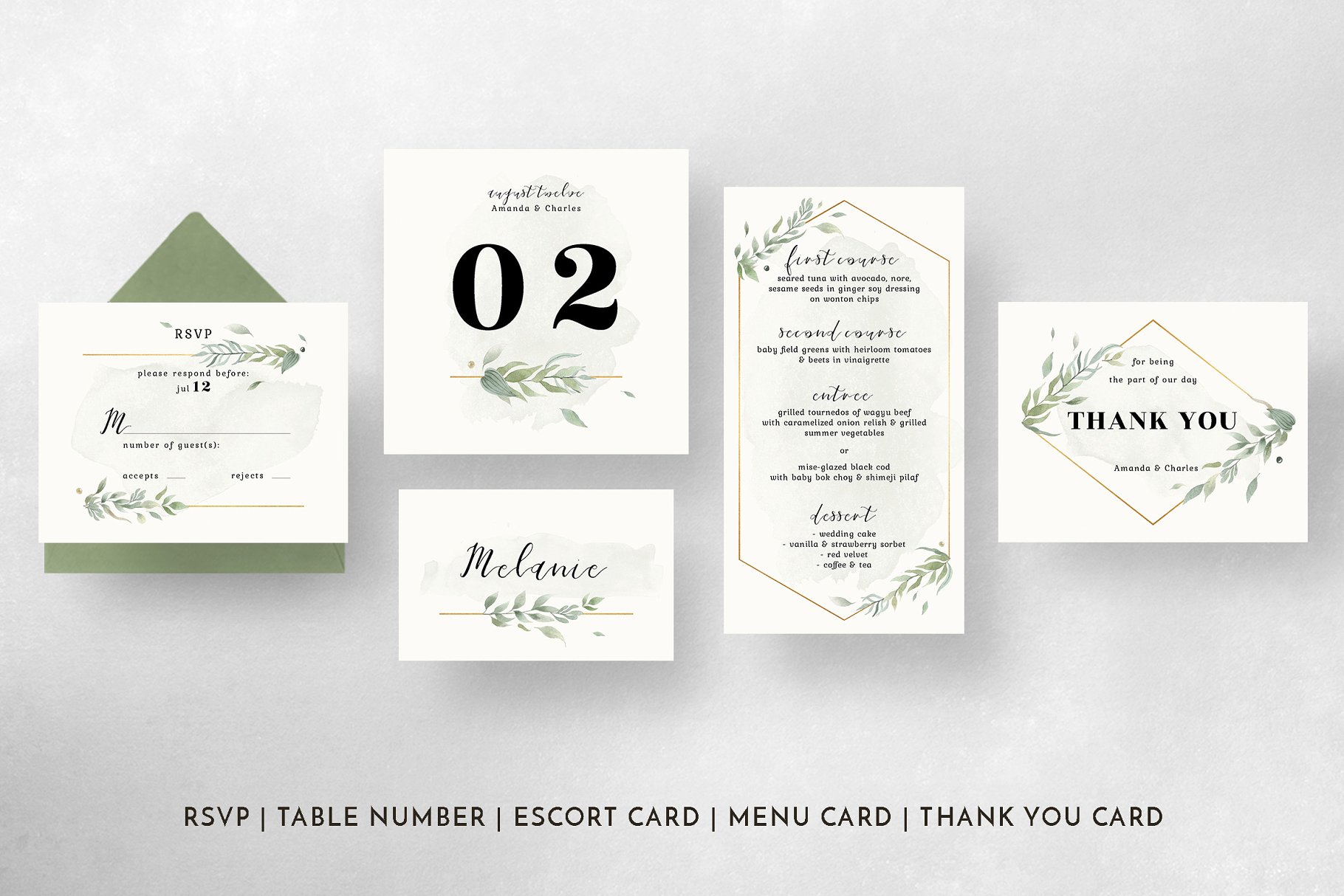 黄金几何线条水彩风婚礼邀请函设计套件 Modern Gold Foliage Wedding Suite插图(5)