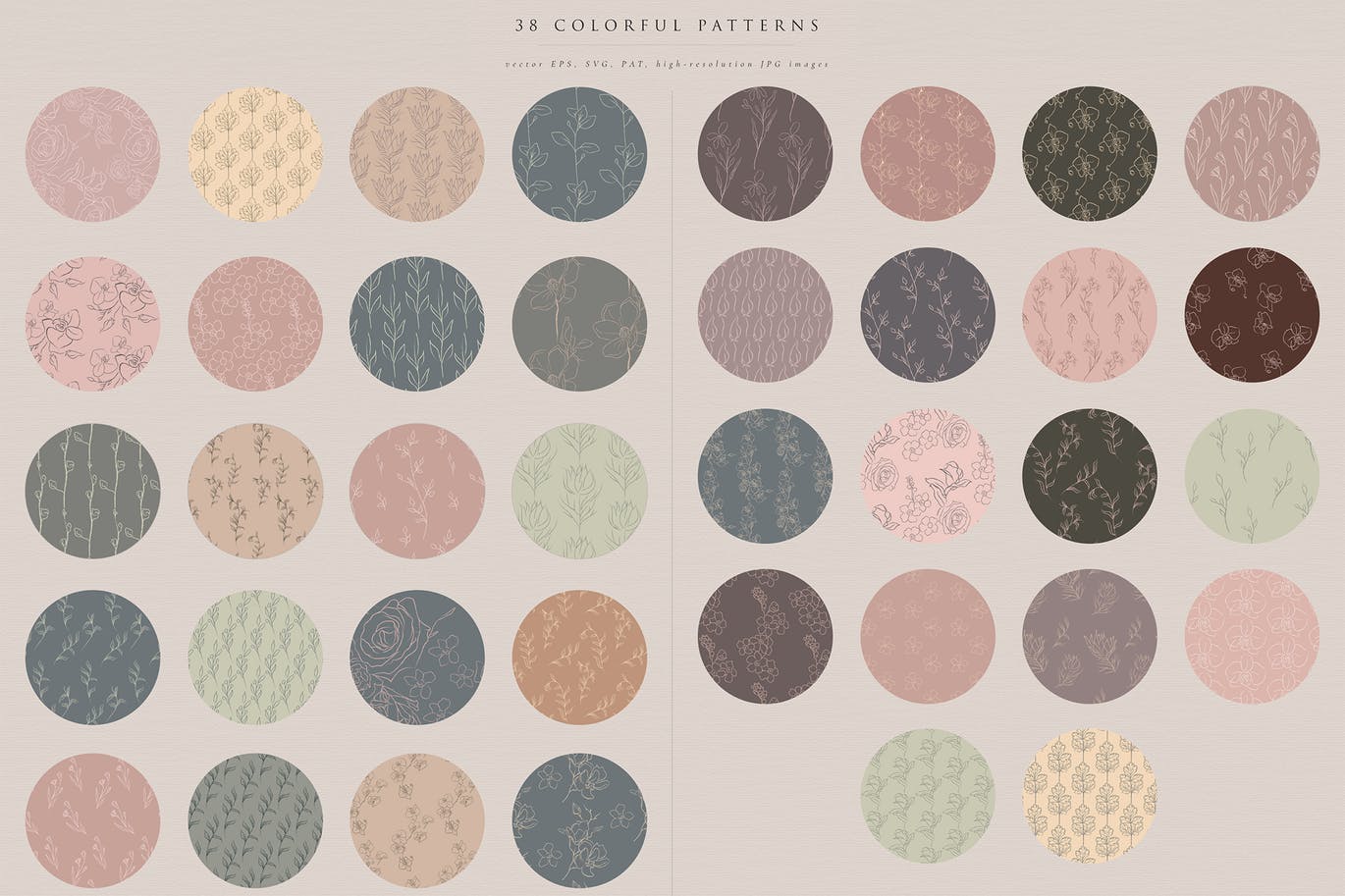 线绘花卉手绘图案超级素材包[3GB] Line Drawing Floral Patterns ~ EPS, SVG, PAT, PNG插图(5)