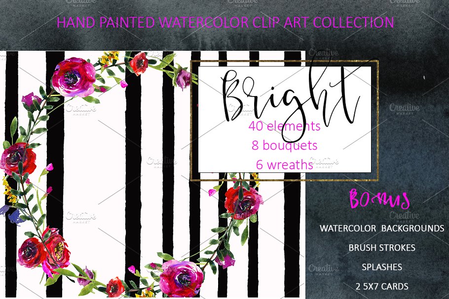 鲜艳的紫色水彩花卉剪贴画 Bright Purple Watercolor Flowers插图(6)