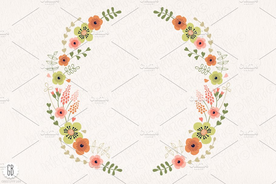 花框、插花&花水彩插画元素 Floral frames, mason jars, flowers插图(2)