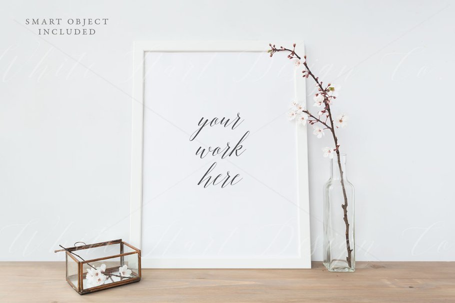 白色木质相框样机模板 Frame mock up – PSD+Jpg插图