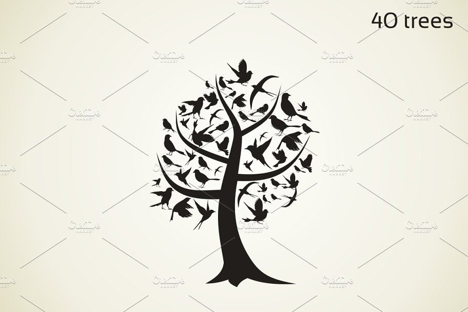 各式手绘水彩大树插图 Collection of trees插图