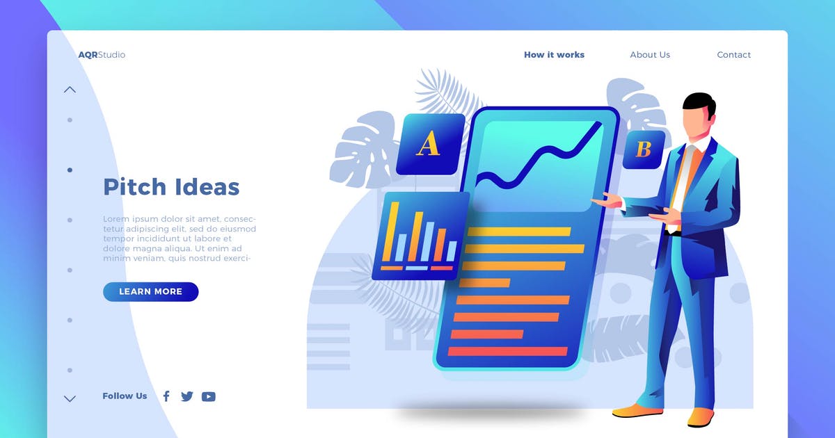 投资策划理念概念插画网站Banner＆着陆页设计模板 Pitch Ideas – Banner & Landing Page插图