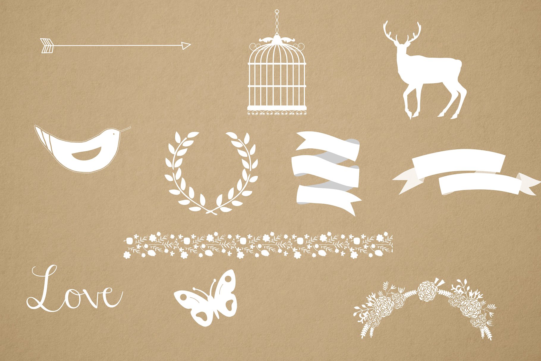 白色花卉花环剪贴画合集 White floral clip art set插图(2)