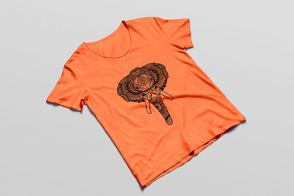 大象-曼陀罗花手绘T恤印花图案设计矢量插画素材库精选素材 Elephant Mandala T-shirt Design Illustration插图(5)