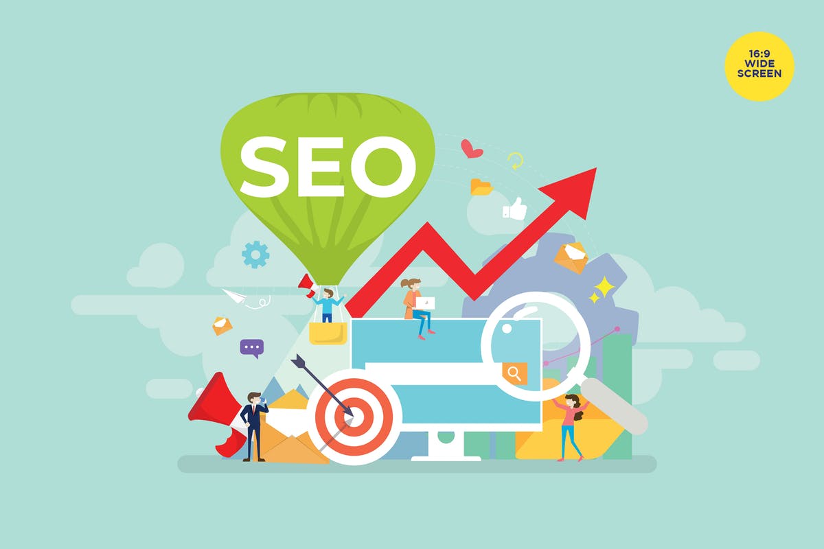 SEO搜索引擎优化主题矢量素材库精选概念插画 Search Engine Optimization Vector Concept插图