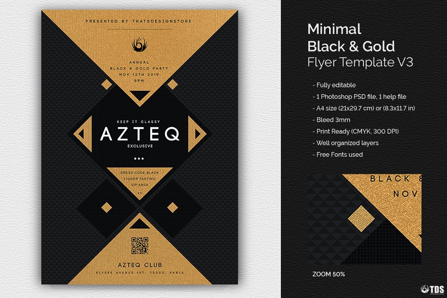 极简主义黑金设计风格PSD海报模板 Minimal Black Gold Flyer PSD V3插图